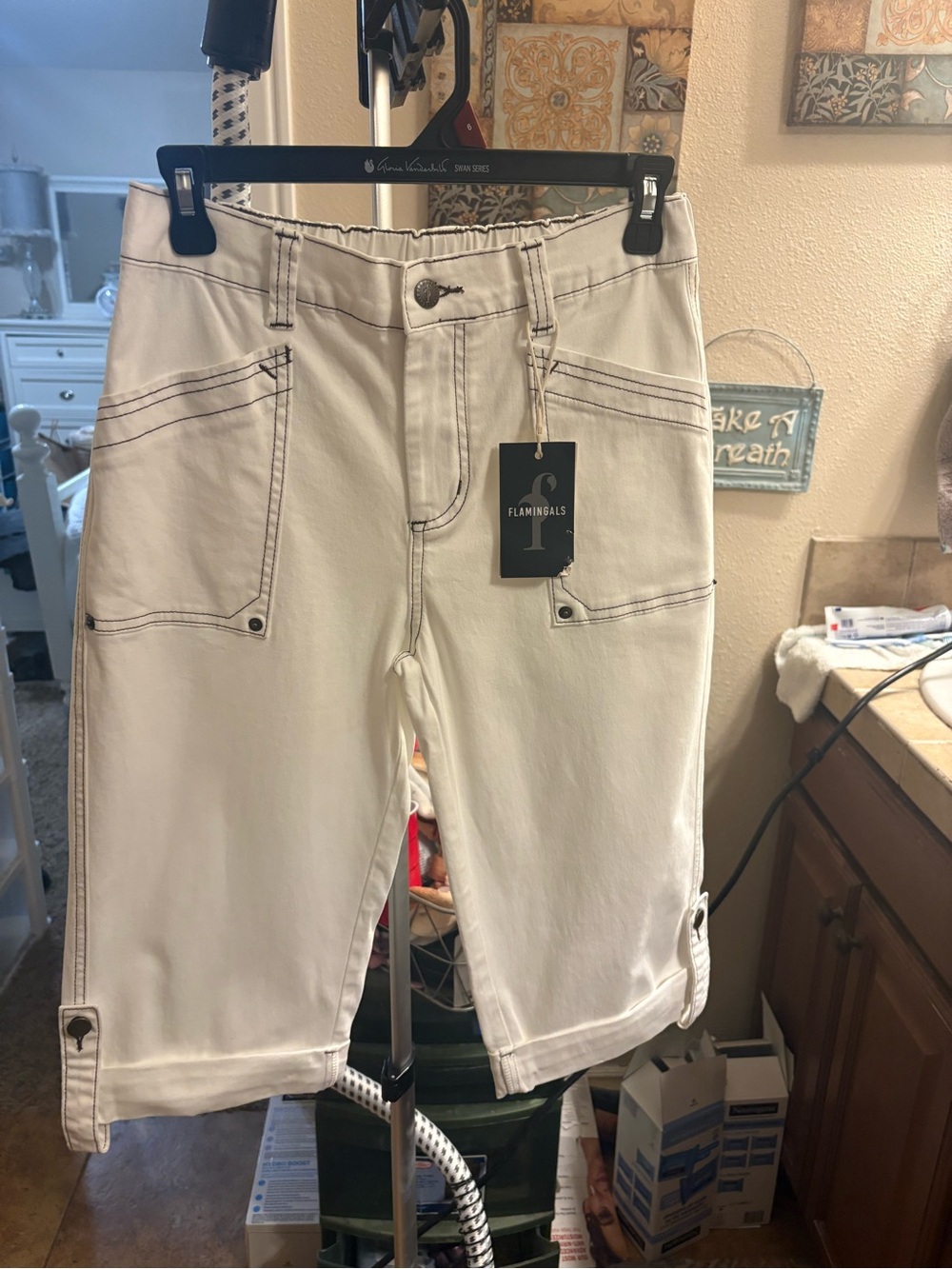 Flamingoals Women's Cream Utility Bermuda Shorts with Front Pockets - Picture 2 of 12
